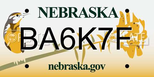 BA6K7F Nebraska License Plate