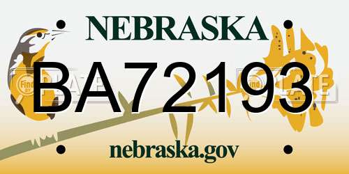 BA72193 Nebraska License Plate