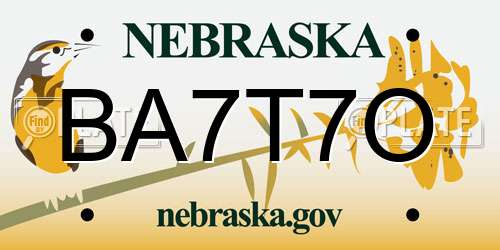 BA7T7O Nebraska License Plate