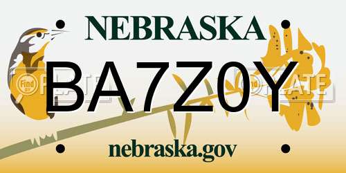 BA7Z0Y Nebraska License Plate
