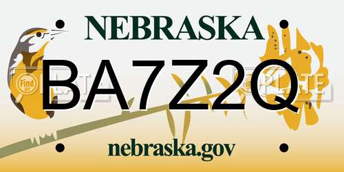 BA7Z2Q Nebraska License Plate