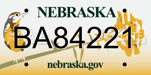 BA84221 Nebraska License Plate