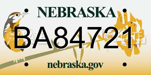 BA84721 Nebraska License Plate