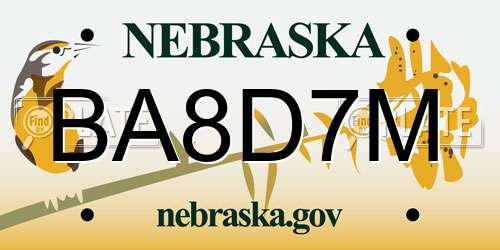 BA8D7M Nebraska License Plate