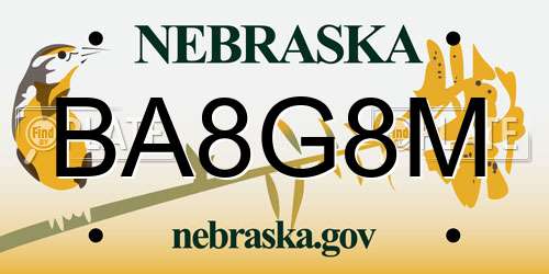 BA8G8M Nebraska License Plate