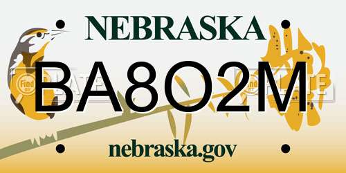 BA8O2M Nebraska License Plate