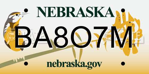 BA8O7M Nebraska License Plate