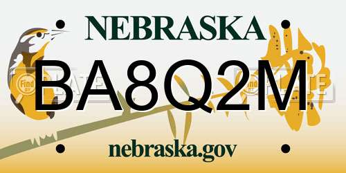 BA8Q2M Nebraska License Plate