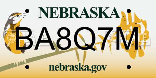 BA8Q7M Nebraska License Plate