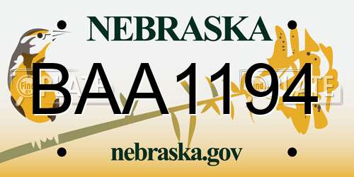 BAA1194 Nebraska License Plate