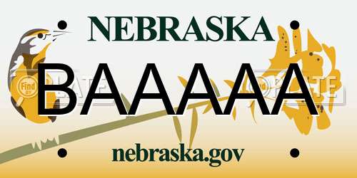 BAAAAA Nebraska License Plate