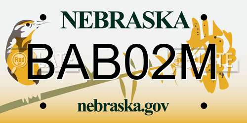 BAB02M Nebraska License Plate