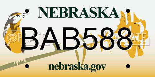 BAB588 Nebraska License Plate