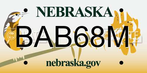 BAB68M Nebraska License Plate