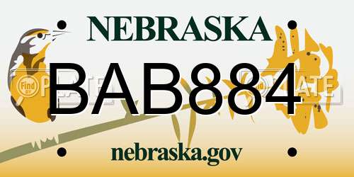 BAB884 Nebraska License Plate