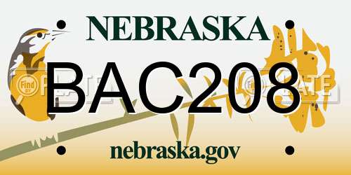 BAC208 Nebraska License Plate