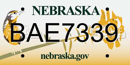 BAE7339 Nebraska License Plate