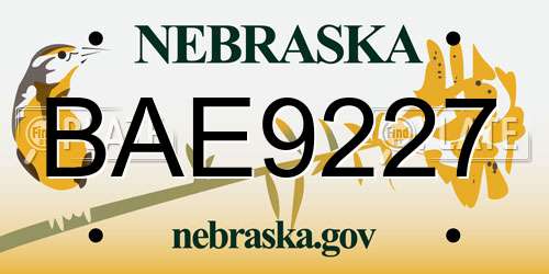 BAE9227 Nebraska License Plate