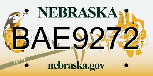 BAE9272 Nebraska License Plate