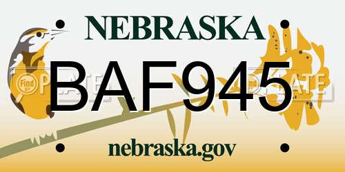 BAF945 Nebraska License Plate