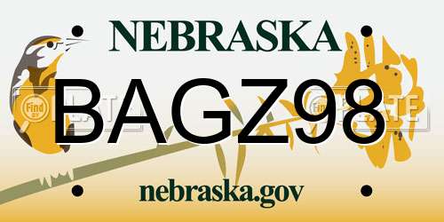 BAGZ98 Nebraska License Plate