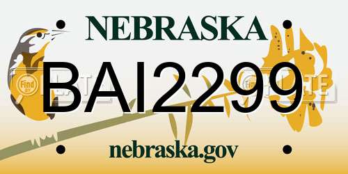 BAI2299 Nebraska License Plate
