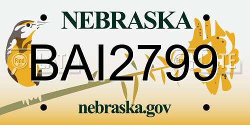 BAI2799 Nebraska License Plate