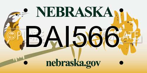 BAI566 Nebraska License Plate