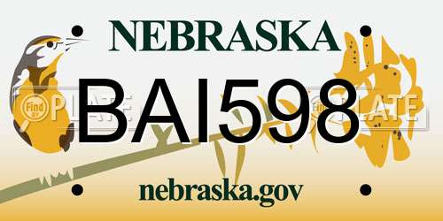 BAI598 Nebraska License Plate