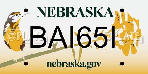 BAI65I Nebraska License Plate