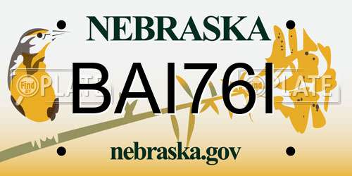 BAI76I Nebraska License Plate