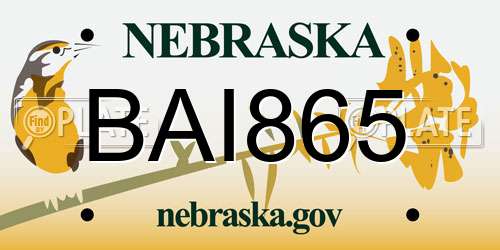BAI865 Nebraska License Plate