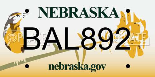 BAL892 Nebraska License Plate
