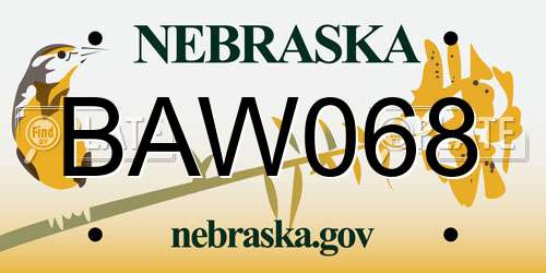 BAW068 Nebraska License Plate
