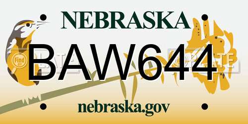 BAW644 Nebraska License Plate