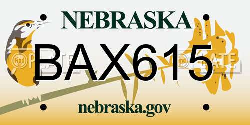 BAX615 Nebraska License Plate