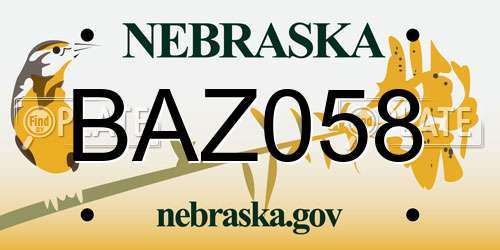 BAZ058 Nebraska License Plate