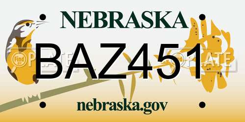 BAZ451 Nebraska License Plate