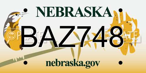 BAZ748 Nebraska License Plate