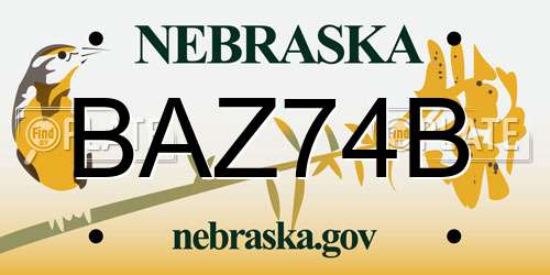 BAZ74B Nebraska License Plate