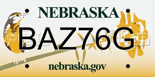 BAZ76G Nebraska License Plate