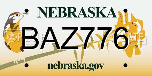 BAZ776 Nebraska License Plate