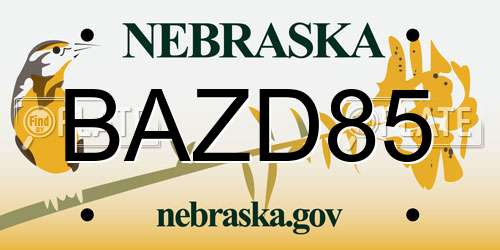 BAZD85 Nebraska License Plate