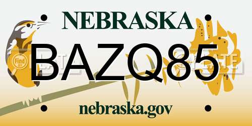 BAZQ85 Nebraska License Plate