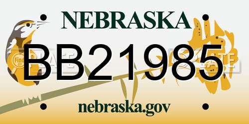BB21985 Nebraska License Plate