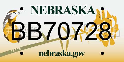 BB70728 Nebraska License Plate