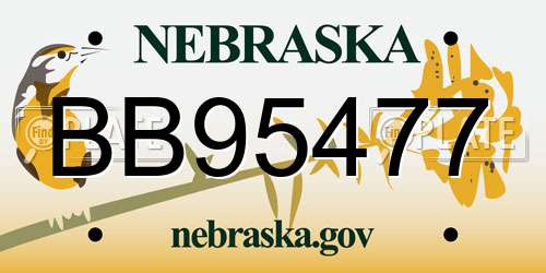 BB95477 Nebraska License Plate