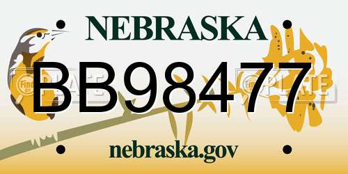 BB98477 Nebraska License Plate