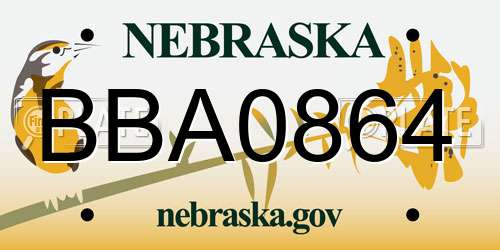 BBA0864 Nebraska License Plate