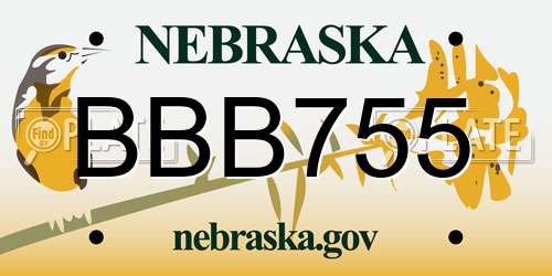 BBB755 Nebraska License Plate